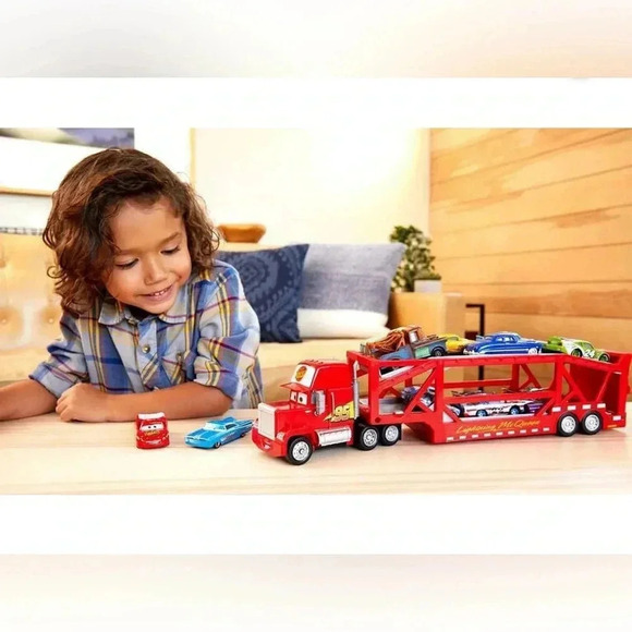 Disney Pixar Cars Launching Mack Transporter Truck Playset - Red Dinoco Transpor